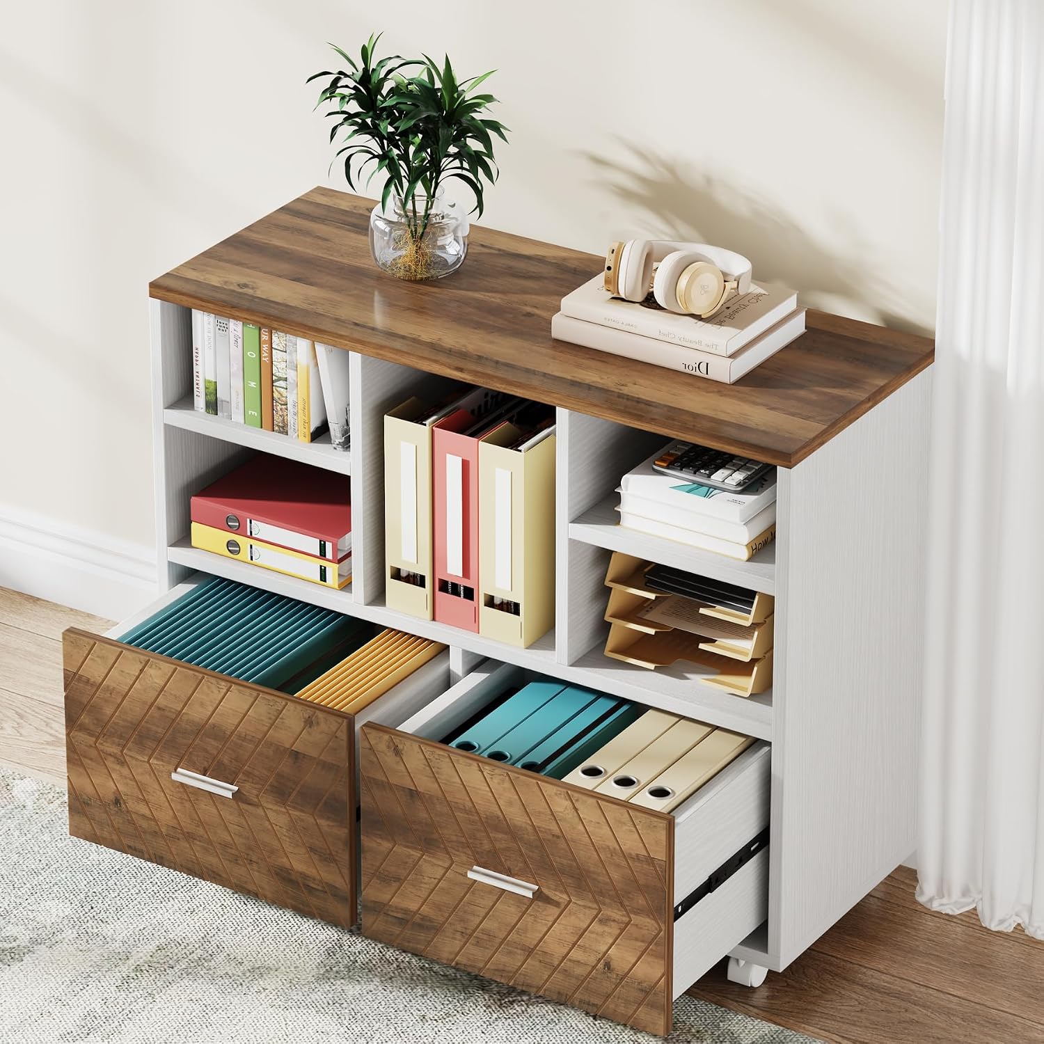 Printer Stand - 2 Çekmeceli Ahşap Dosya Dolabı, Mektup