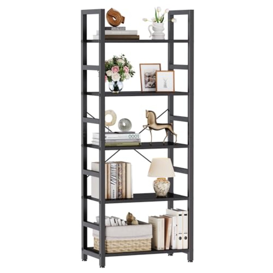 Bookshelf - 5 Katlı Kitaplık, Modern Uzun Kitaplık,