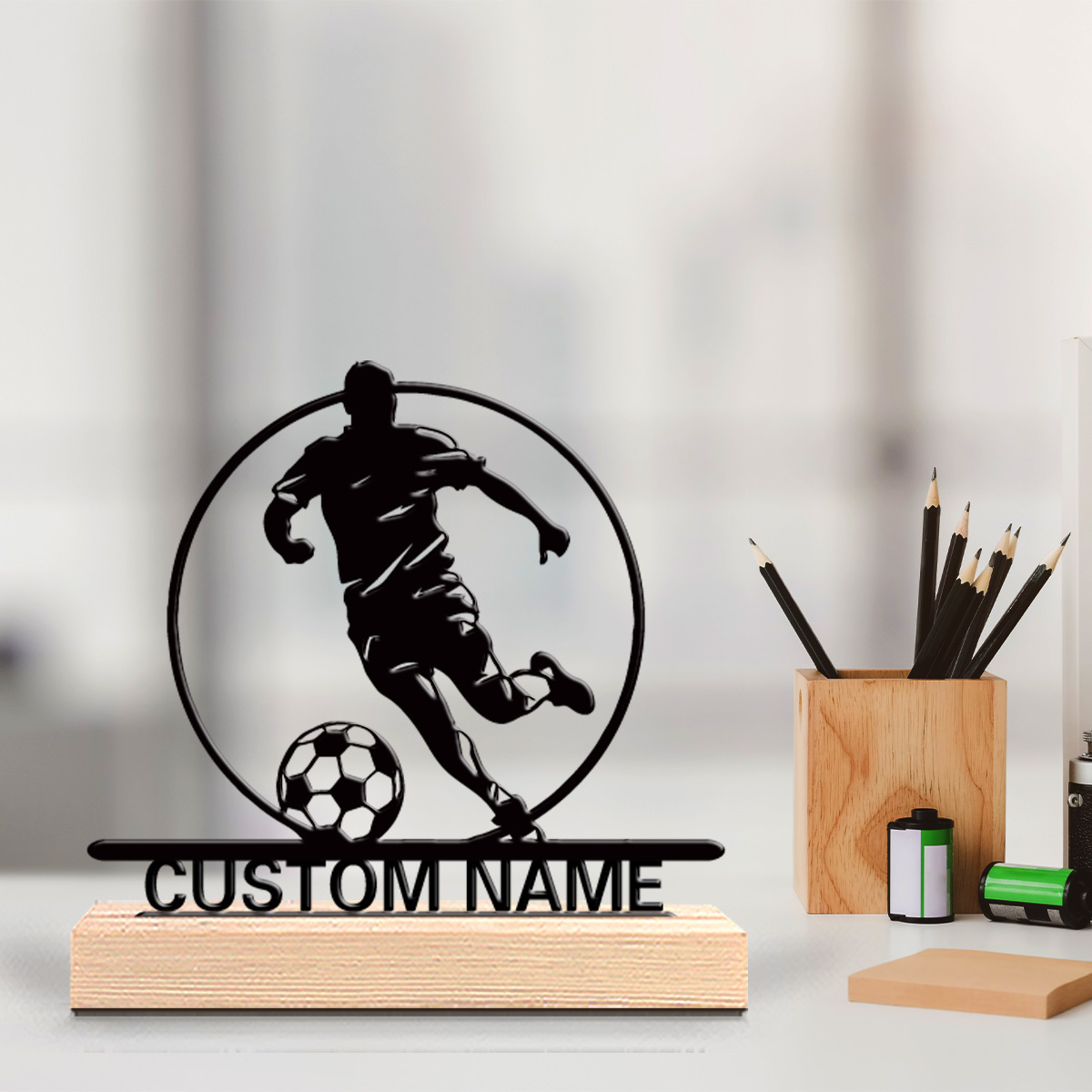 Office Furniture Brands - İsme Özel Metal Futbolcu Heykeli, Ahşap