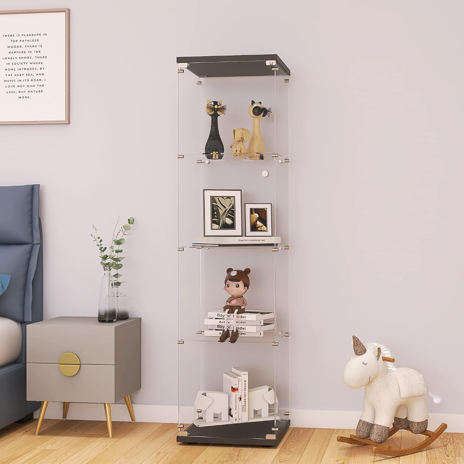 Bookshelf - Kilitli Cam Vitrin Dolabı 4 Katlı